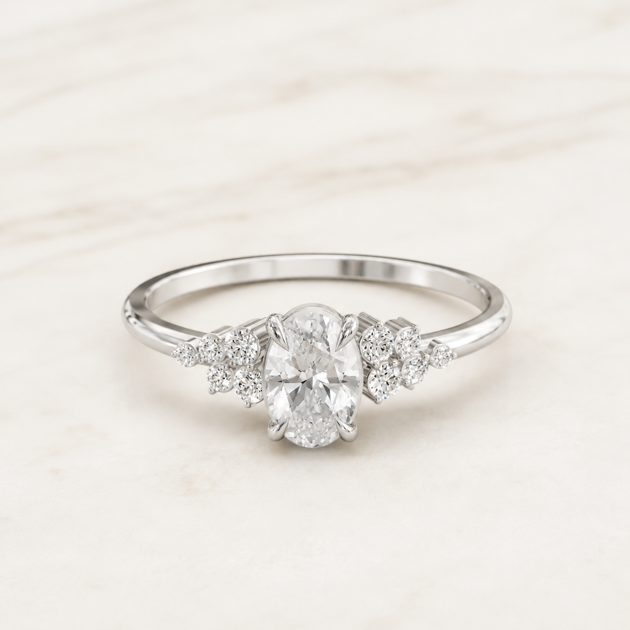 0.37 CT Oval & Round Diamond Cluster Ring in Yellow Gold, White Gold & Rose Gold