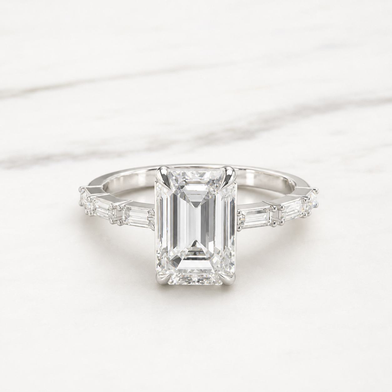 2.19 CT Emerald & Baguette Diamond Ring in Yellow Gold, White Gold & Rose Gold