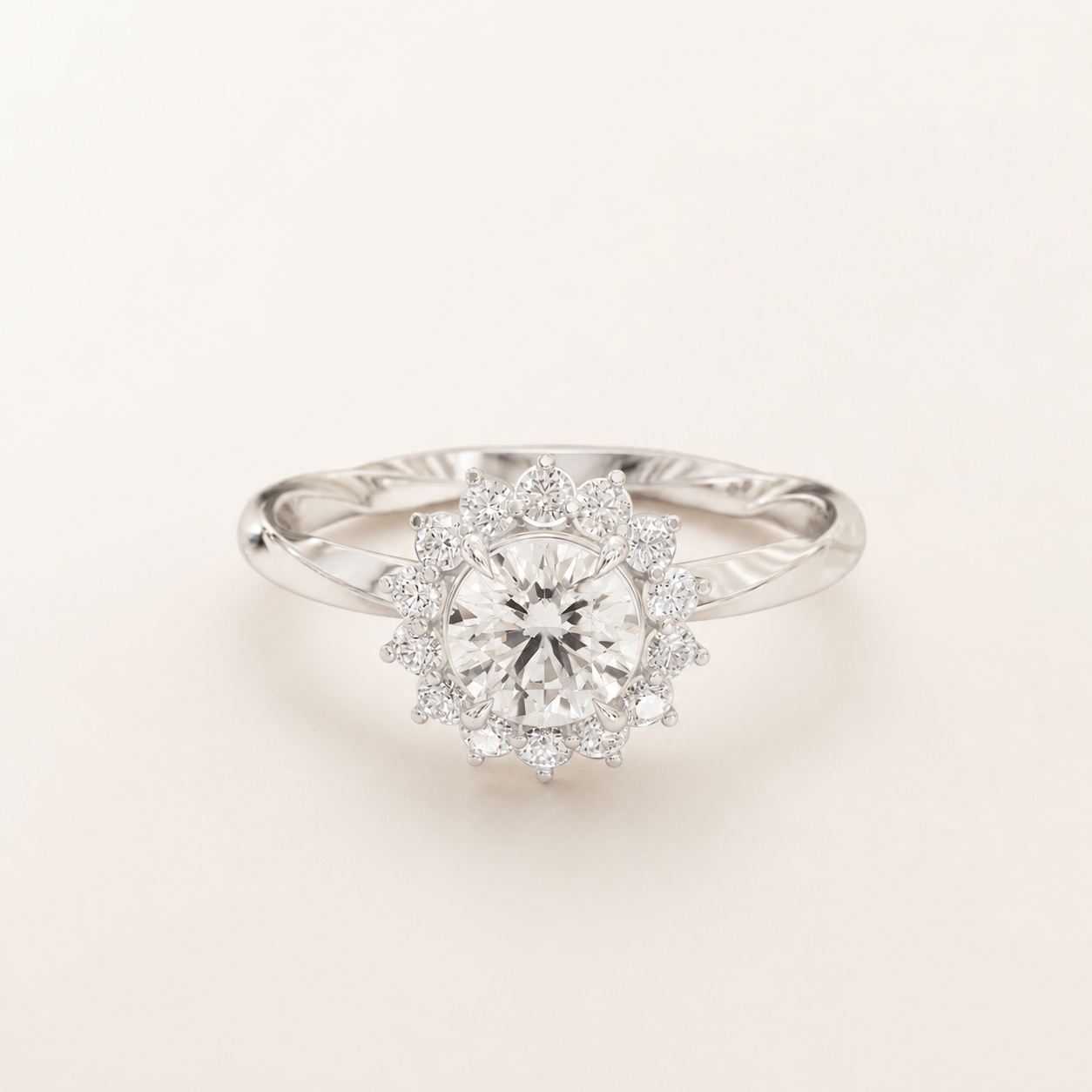 0.49 CT Round Diamond Floral Halo Ring in Yellow Gold, White Gold & Rose Gold