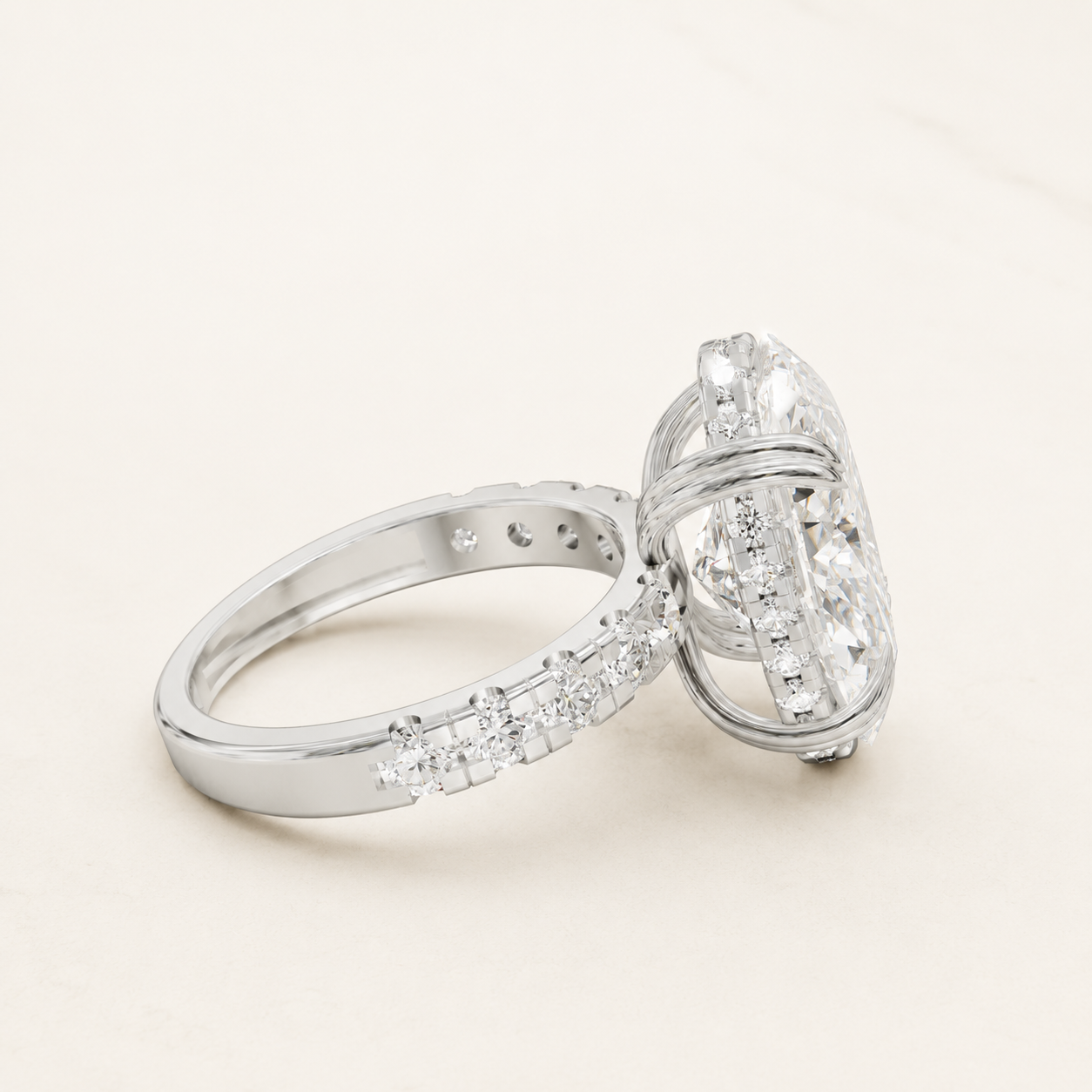 8 CT Oval Diamond Engagement Ring in Yellow Gold, White Gold & Rose Gold - view 2