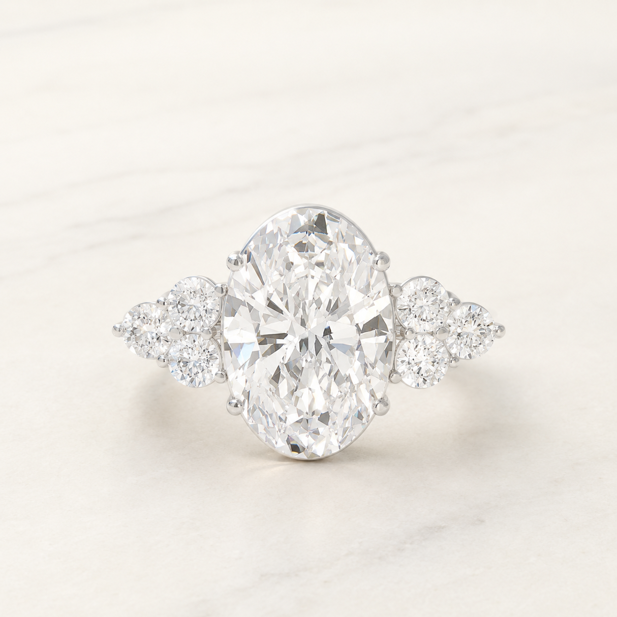5.50 CT Oval Cut Diamond Ring in Yellow Gold, White Gold & Rose Gold