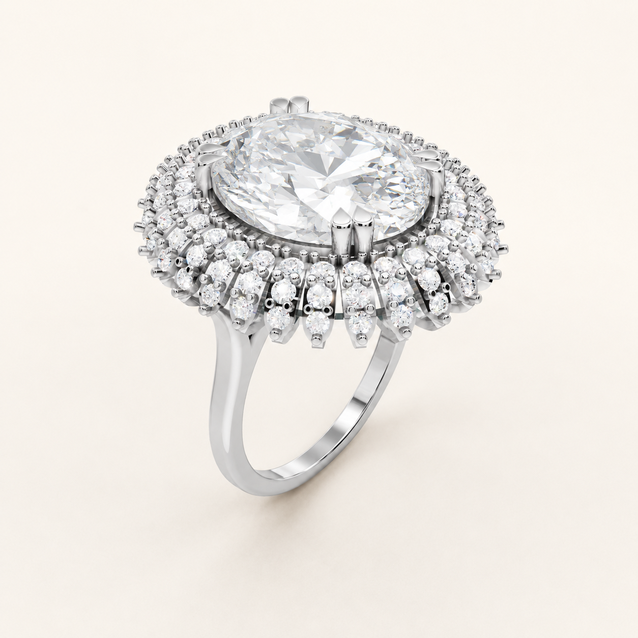 7.50 CT Oval Cut Diamond Halo Ring in Yellow Gold, White Gold & Rose Gold | Luxury Statement Engagement Ring - view 2