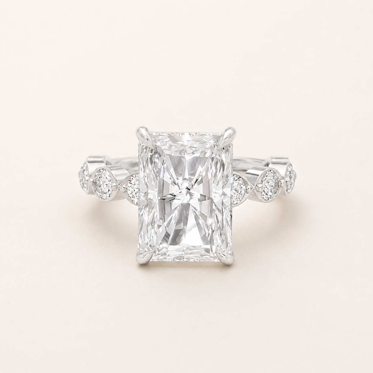 5.50 CT Emerald Cut & Round Diamond Ring in Yellow Gold, White Gold & Rose Gold