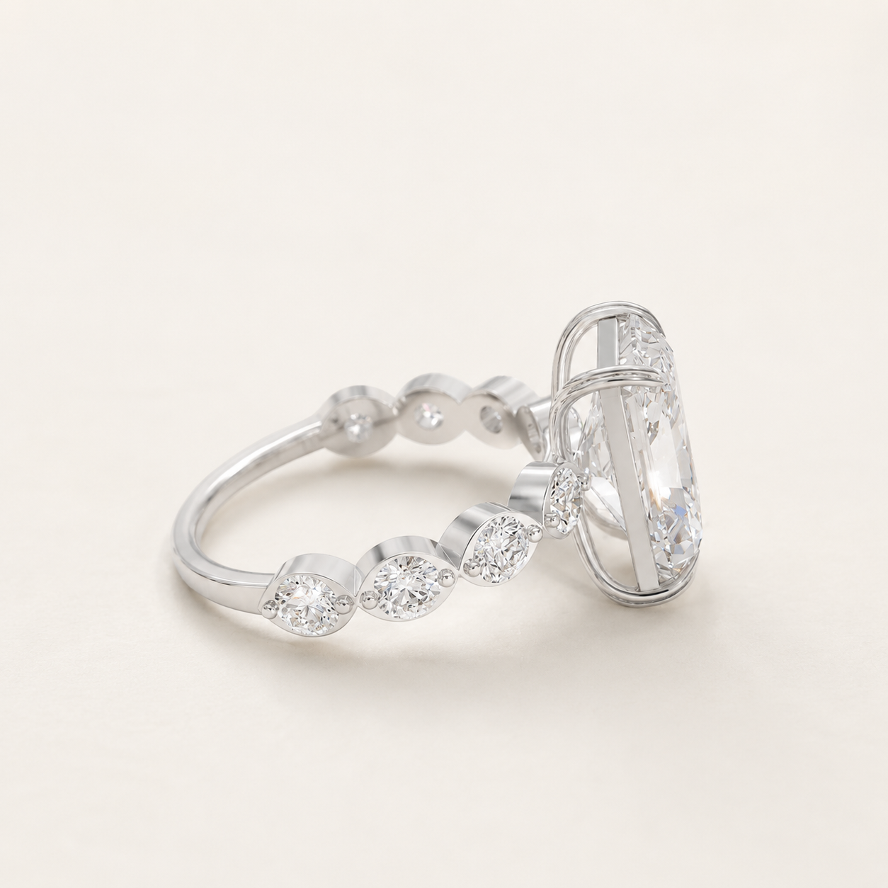 5.50 CT Emerald Cut & Round Diamond Ring in Yellow Gold, White Gold & Rose Gold - view 2