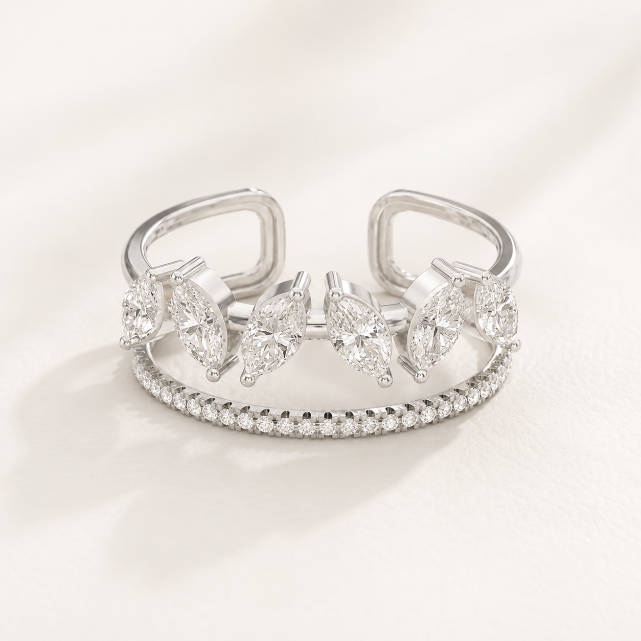 0.720 CT Marquise Diamond Open Leaf Ring in Yellow Gold, White Gold & Rose Gold