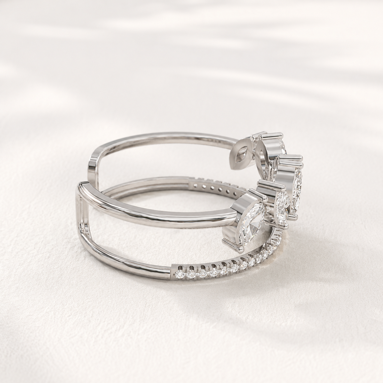 0.720 CT Marquise Diamond Open Leaf Ring in Yellow Gold, White Gold & Rose Gold - view 2