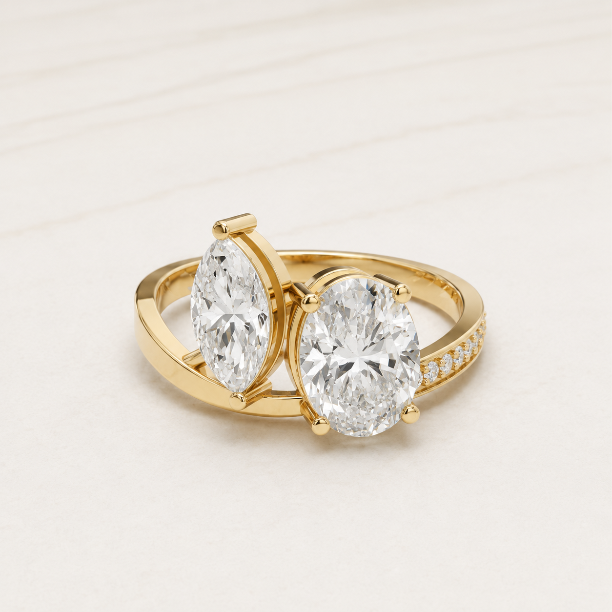 1.25 CT Oval & Marquise Diamond Ring in Rose Gold, Yellow Gold & White Gold