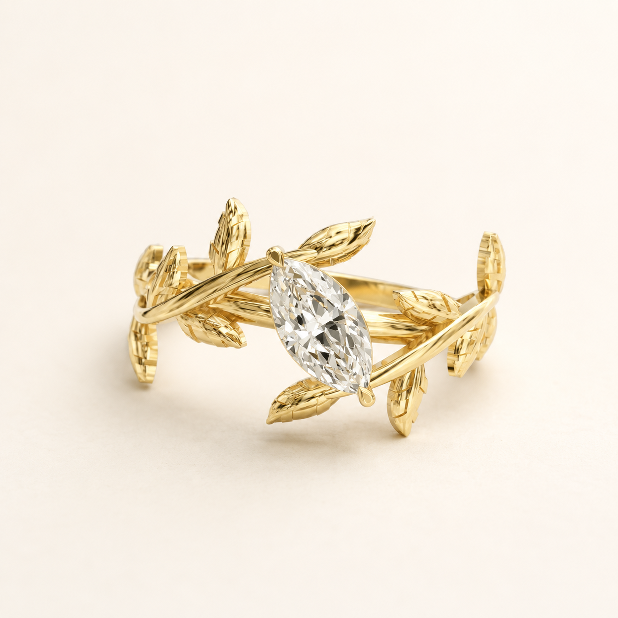 0.50 CT Marquise Diamond Leaf Ring in Yellow Gold, White Gold & Rose Gold
