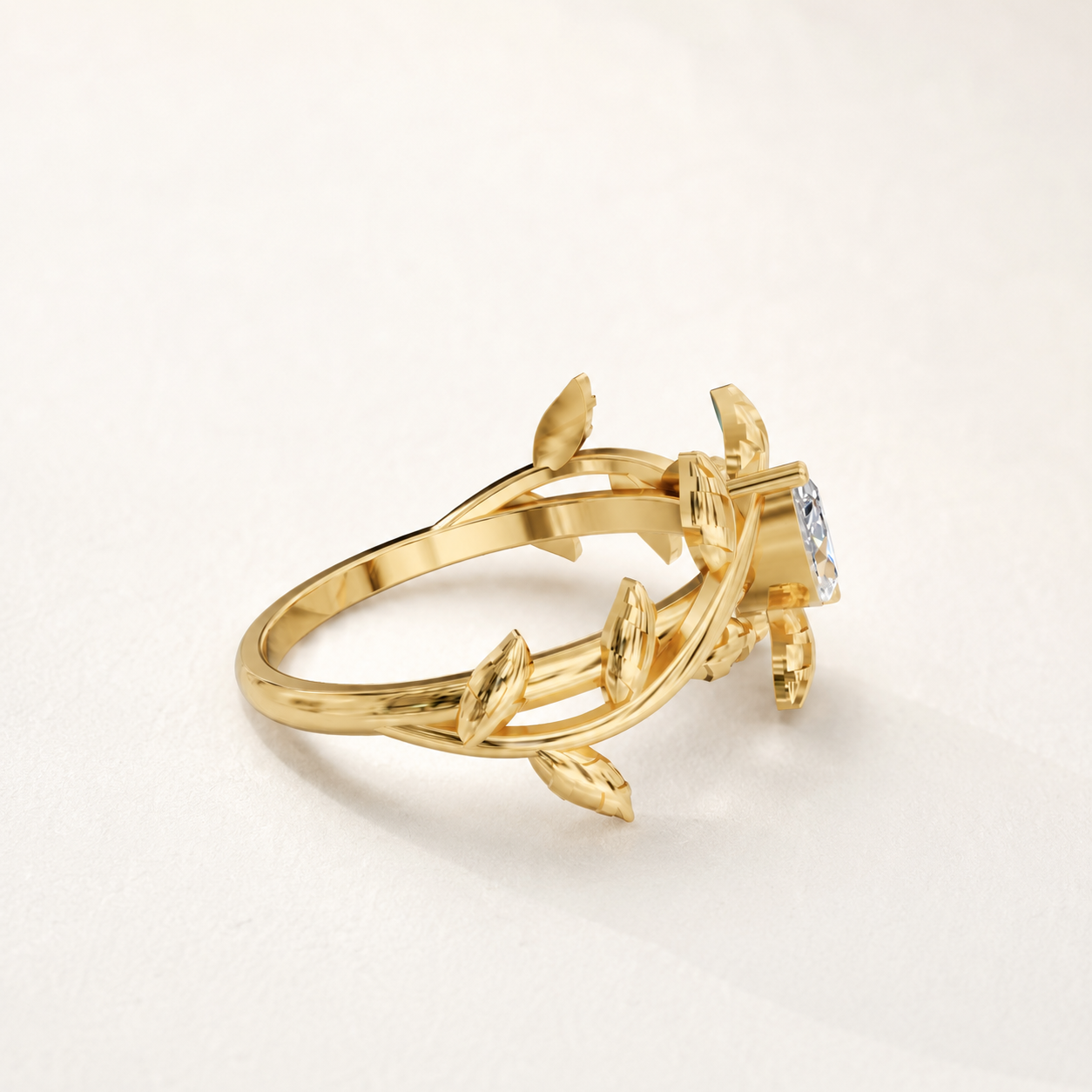 0.50 CT Marquise Diamond Leaf Ring in Yellow Gold, White Gold & Rose Gold - view 2