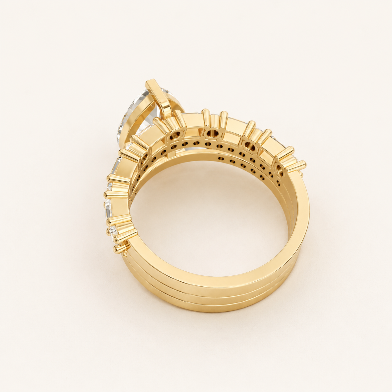 3.00 CT Pear & Round Diamond Ring in Yellow Gold, White Gold & Rose Gold - view 2