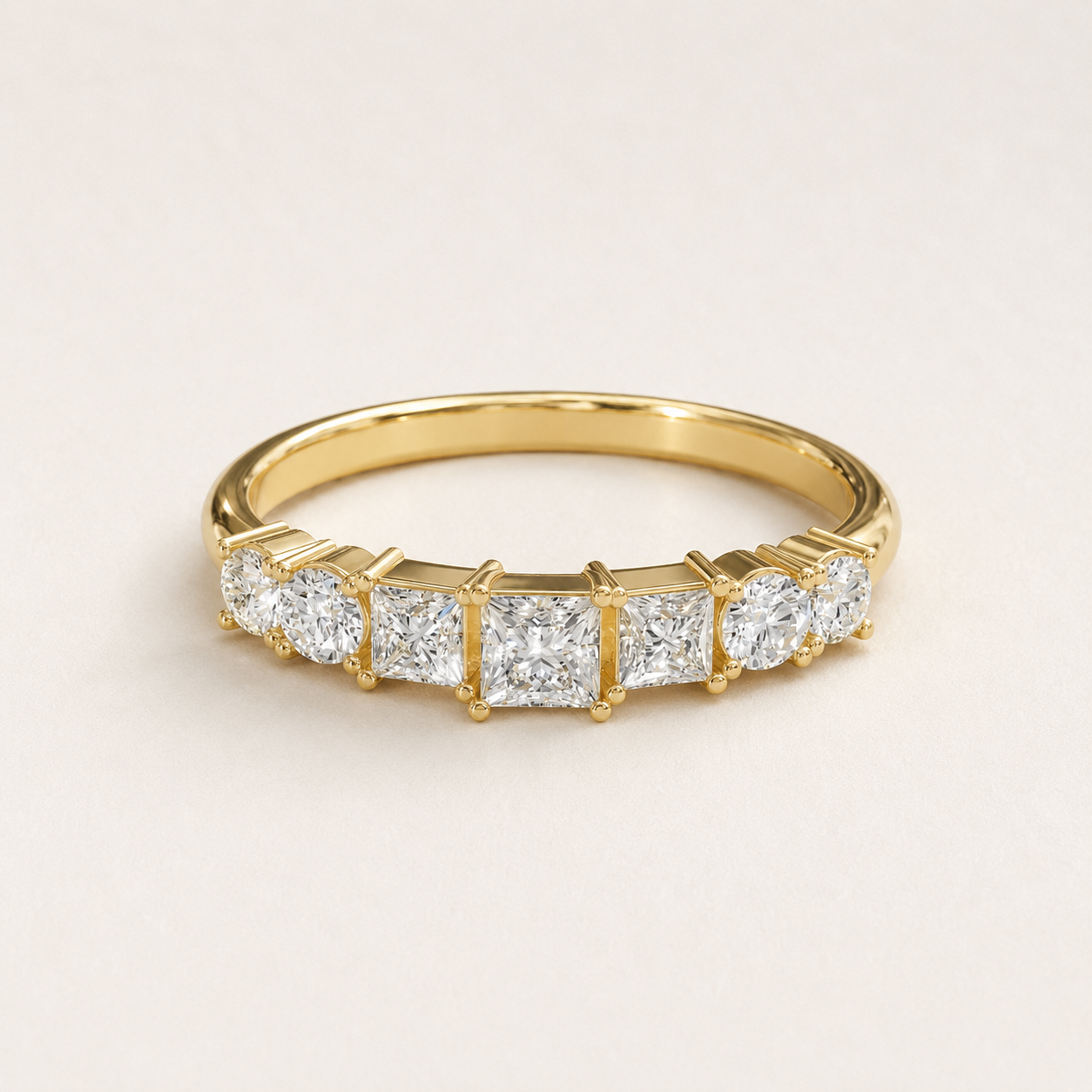 0.18 CT Princess Diamond Band Ring in Yellow Gold, White Gold & Rose Gold
