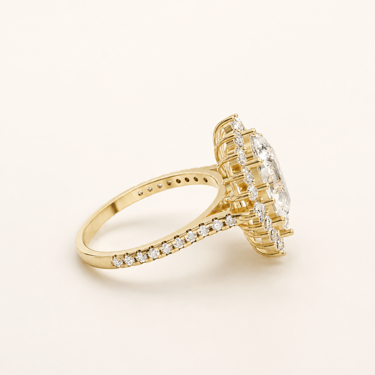 3.40 CT Pear Diamond Floral Halo Ring in Yellow Gold, White Gold & Rose Gold - view 2