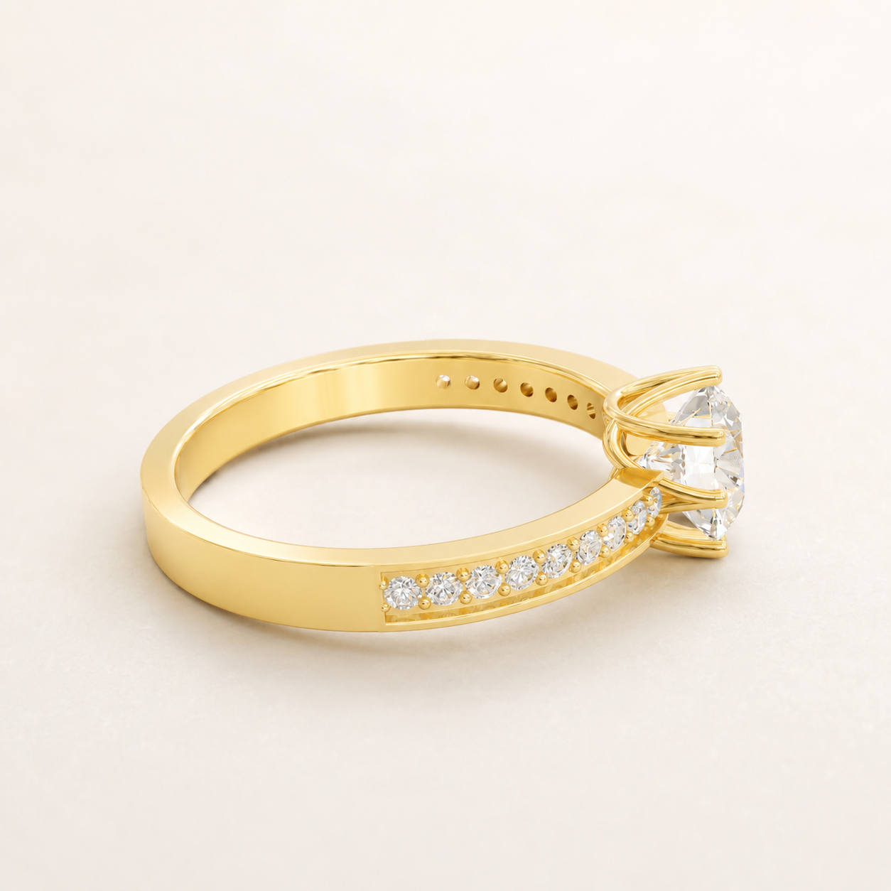 1.00 CT Round Diamond Solitaire Ring with Side Stones in Yellow Gold, White Gold & Rose Gold - view 2