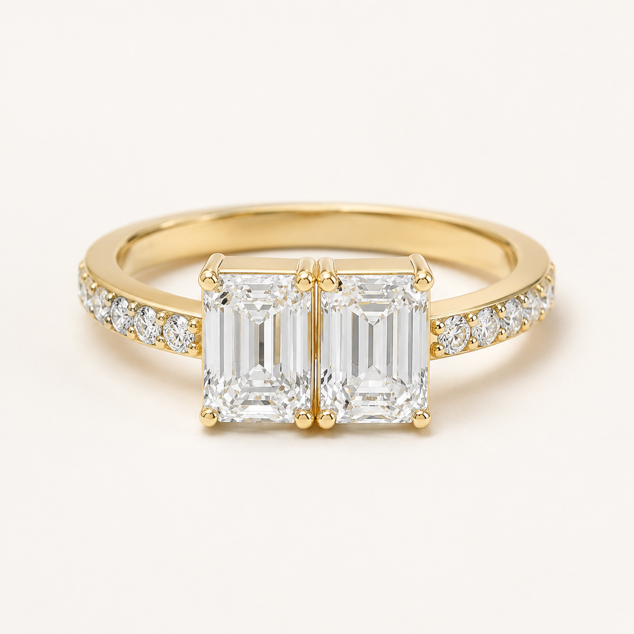 1 CT Emerald Diamond Twin Emerald-Cut Ring in Yellow Gold, White Gold & Rose Gold