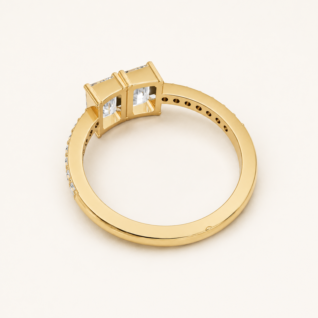 1 CT Emerald Diamond Twin Emerald-Cut Ring in Yellow Gold, White Gold & Rose Gold - view 2
