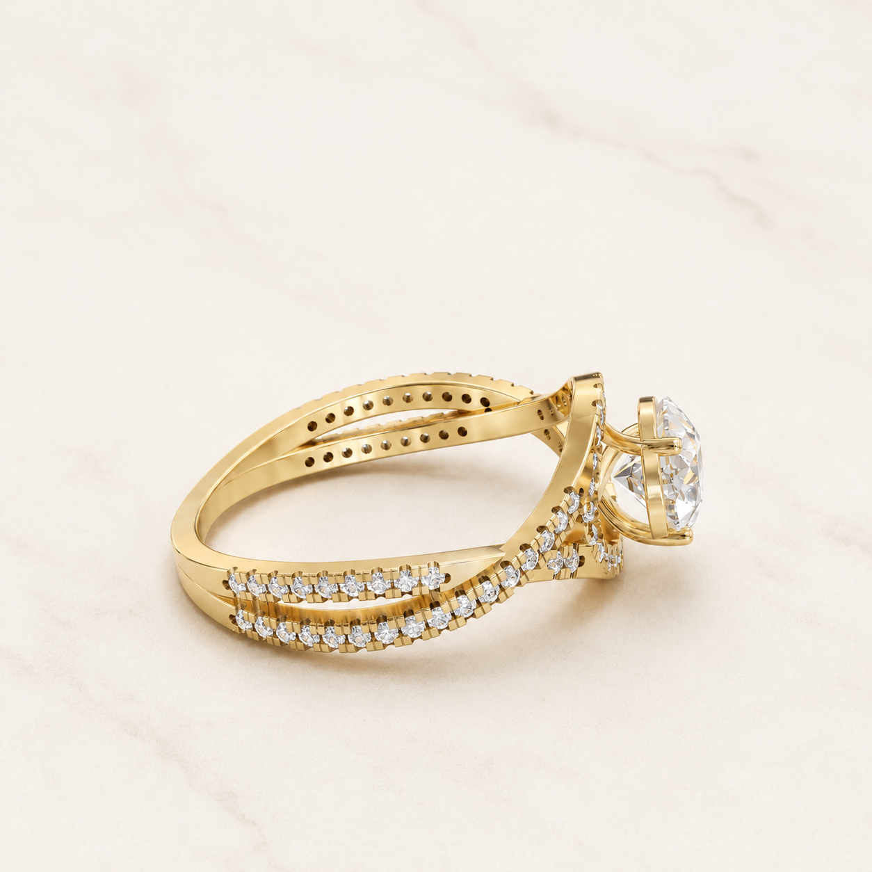 1.25 CT Pear Diamond Twisted Halo Ring in Yellow Gold, White Gold & Rose Gold - view 2