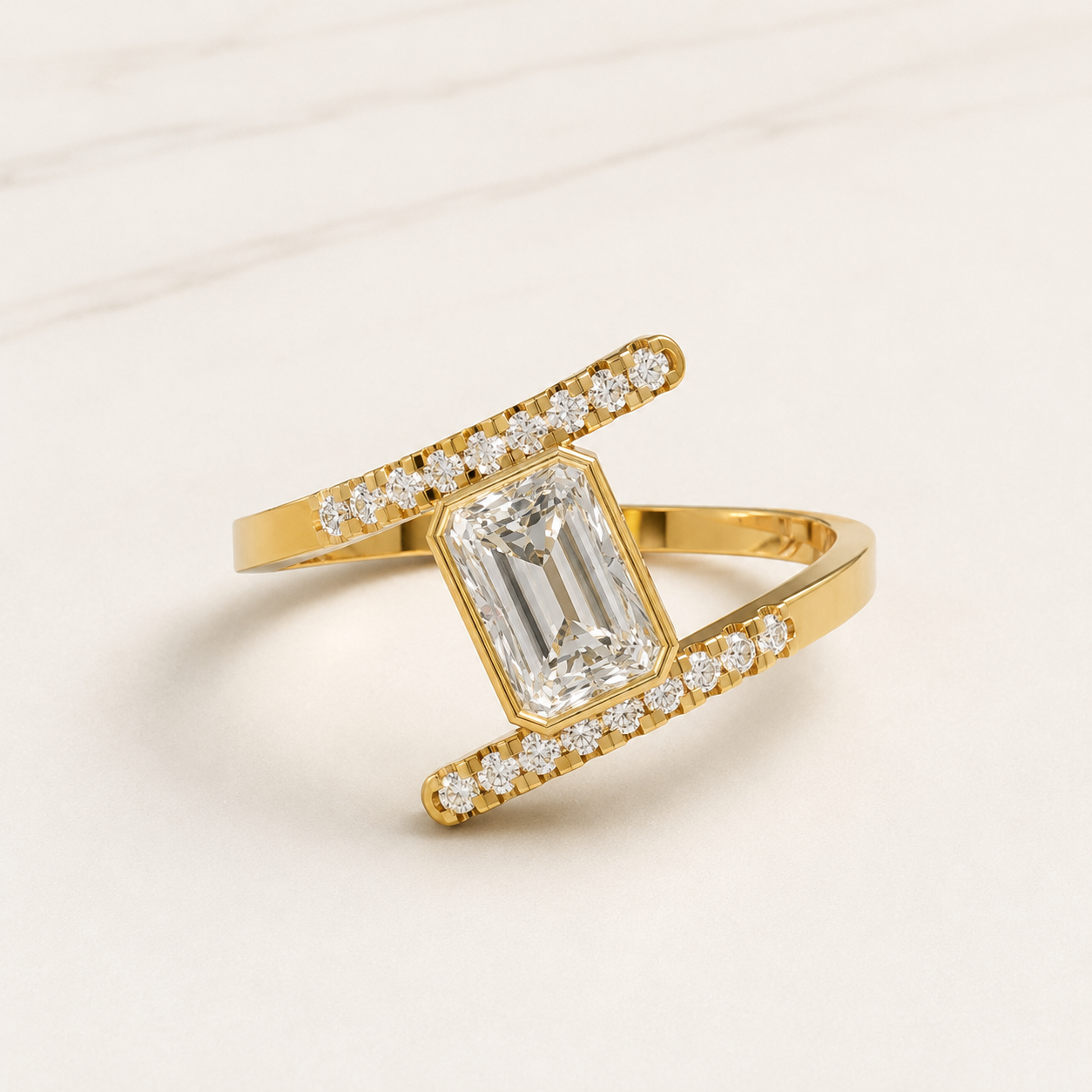 0.65 CT Radiant Diamond Open Bar Ring in Yellow Gold, White Gold & Rose Gold