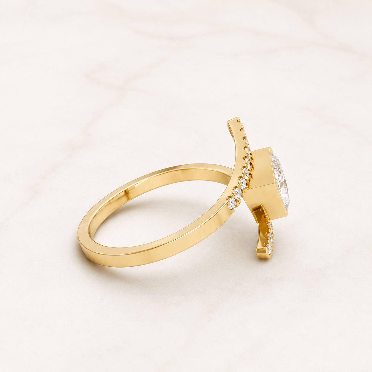 0.65 CT Radiant Diamond Open Bar Ring in Yellow Gold, White Gold & Rose Gold - view 2