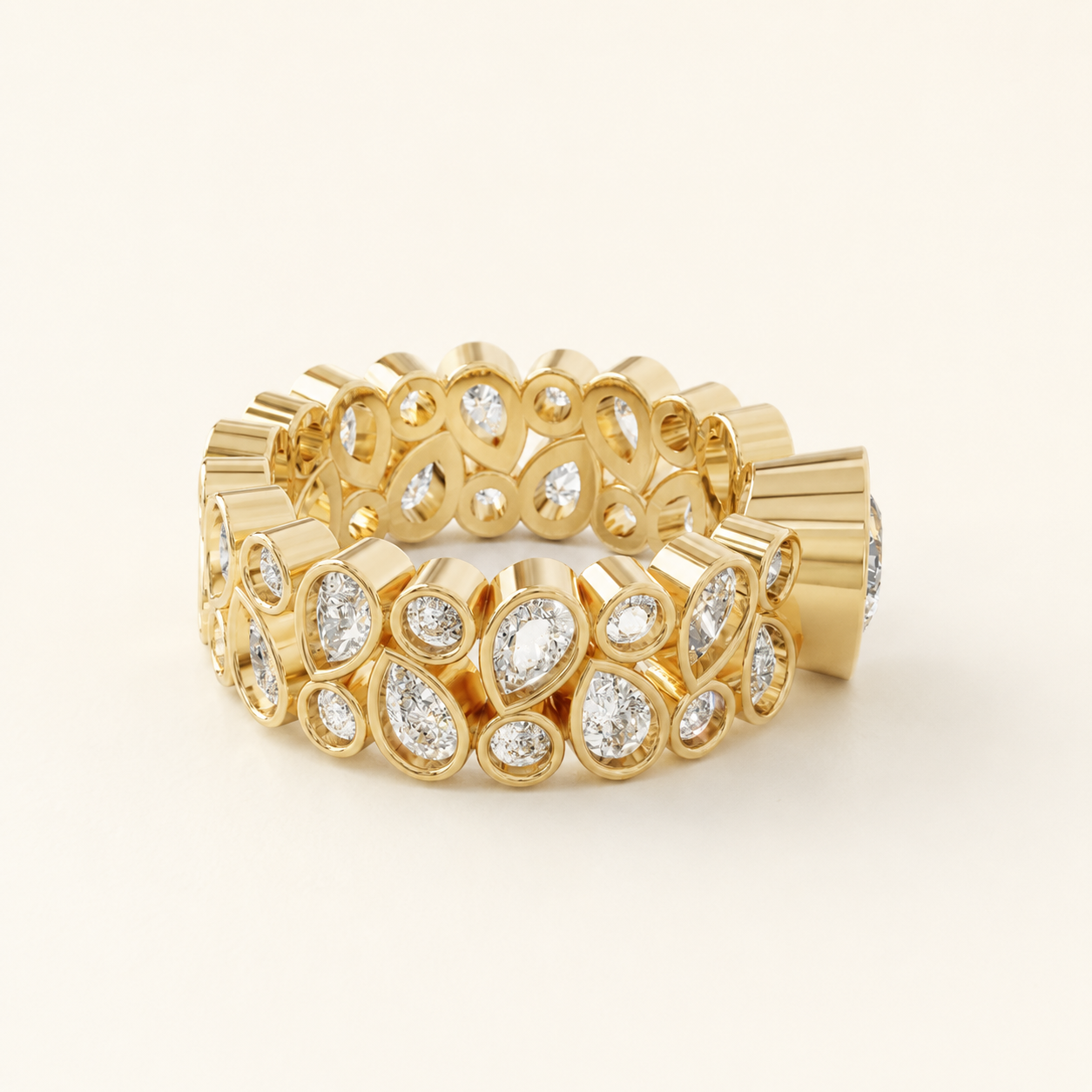 1.30 CT Round Diamond Bezel Statement Ring in Yellow Gold, White Gold & Rose Gold - view 2