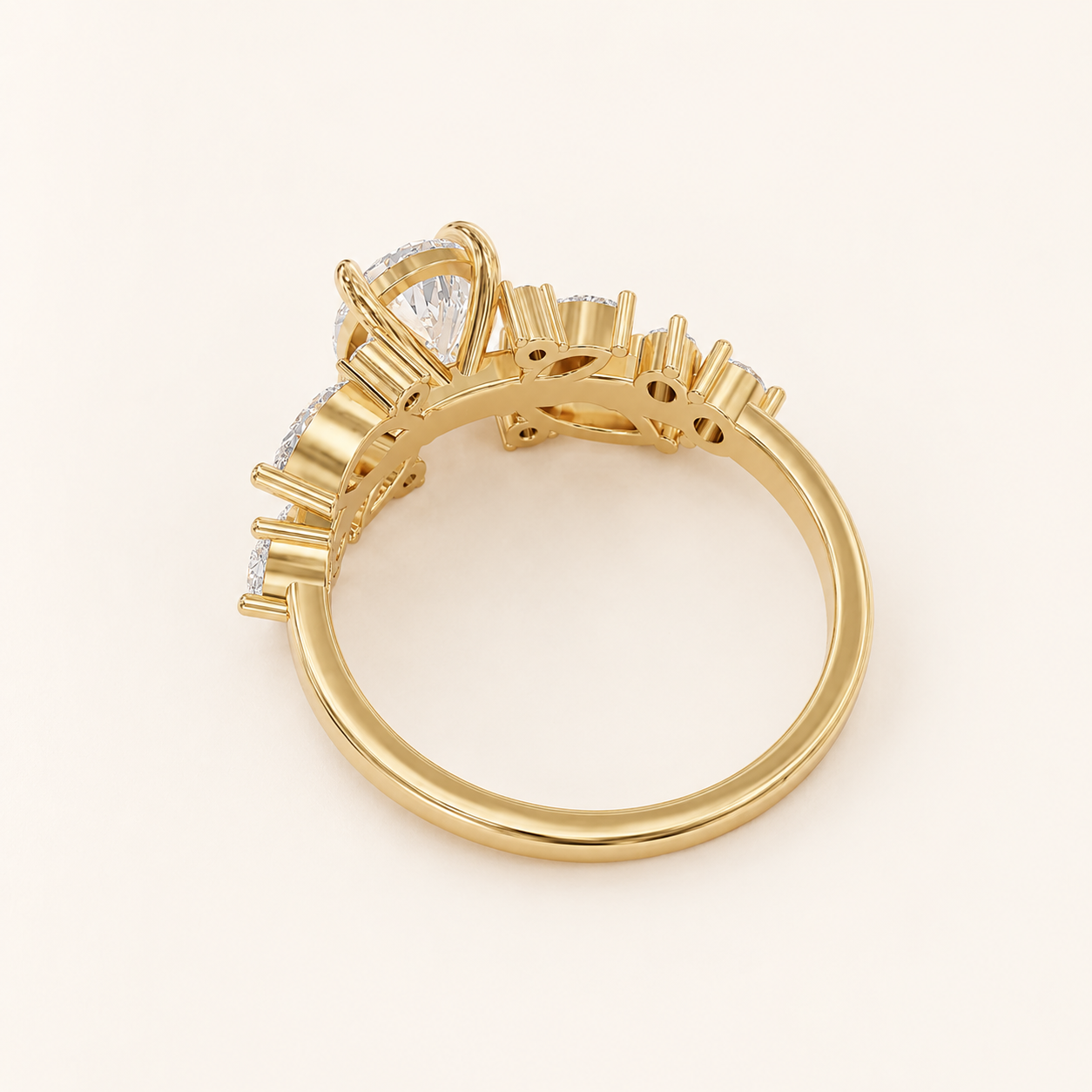 1.25 CT Oval Diamond Floral Ring in Yellow Gold, White Gold & Rose Gold - view 2