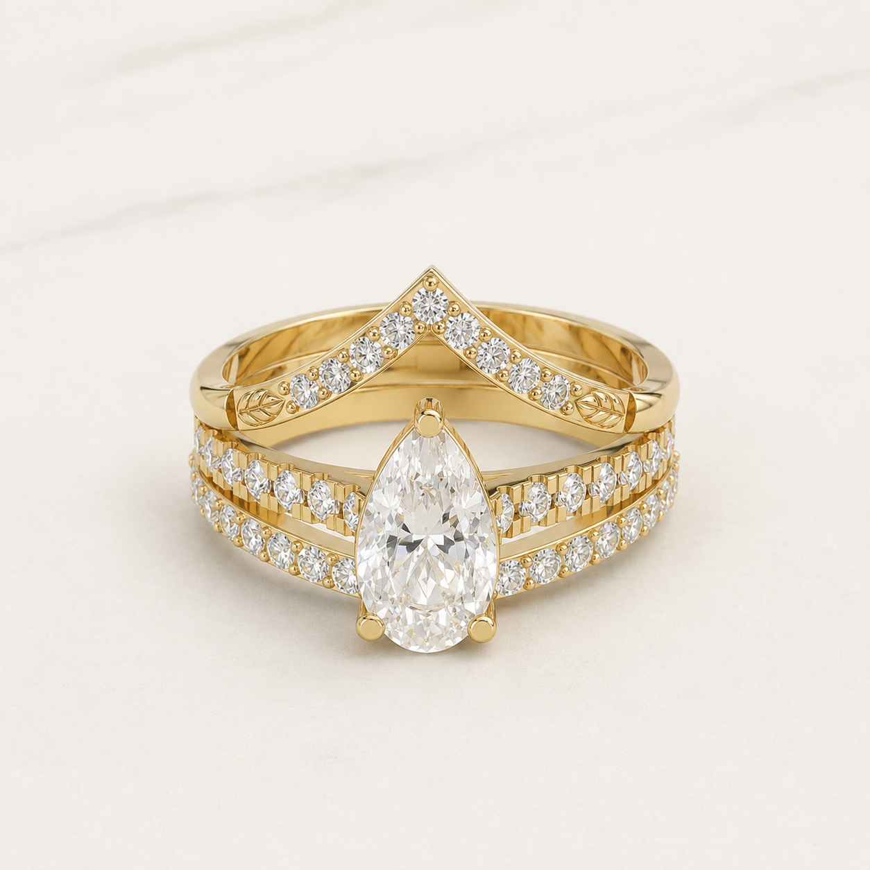 1.25 CT Pear Diamond Ring in Yellow Gold, White Gold & Rose Gold
