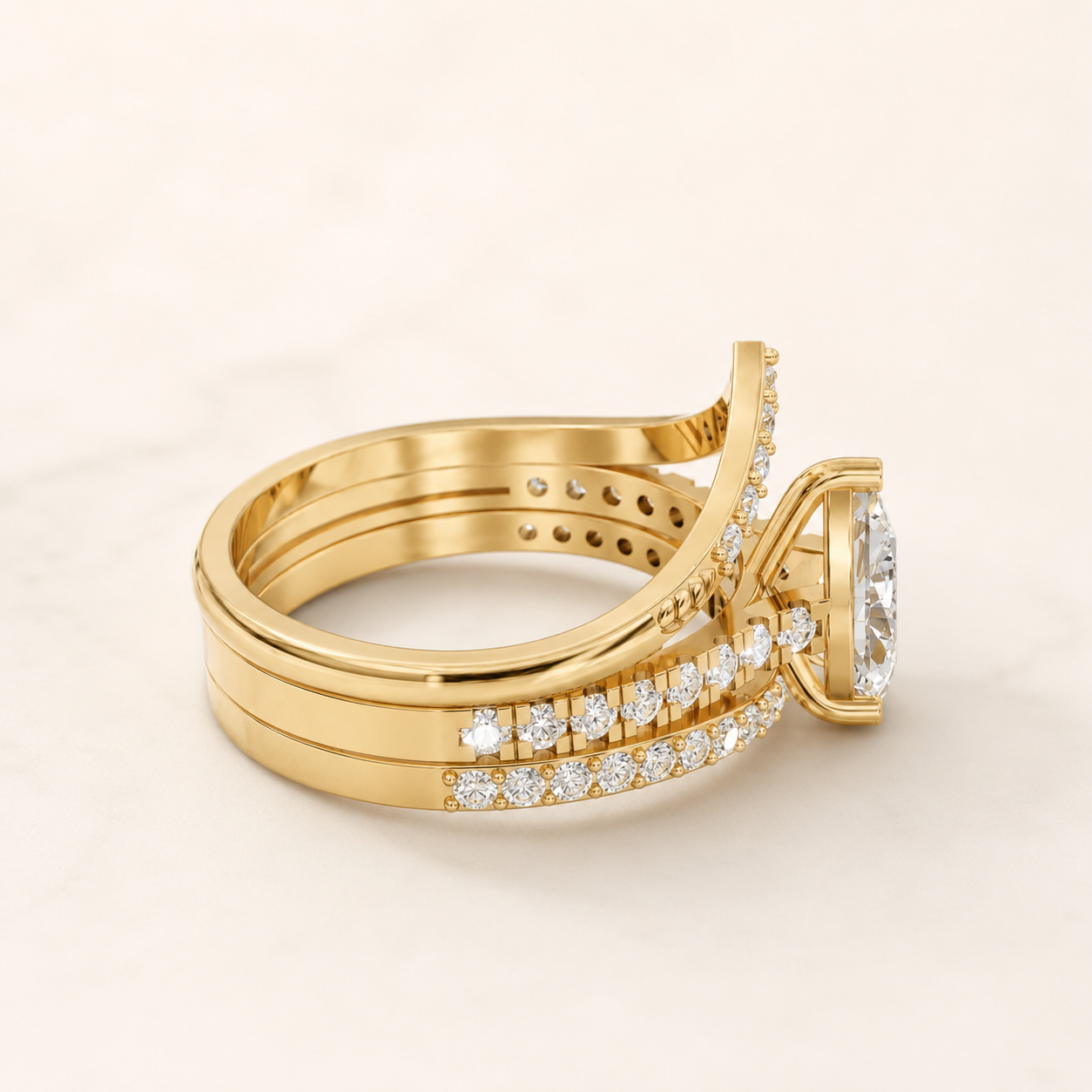 1.25 CT Pear Diamond Ring in Yellow Gold, White Gold & Rose Gold - view 2