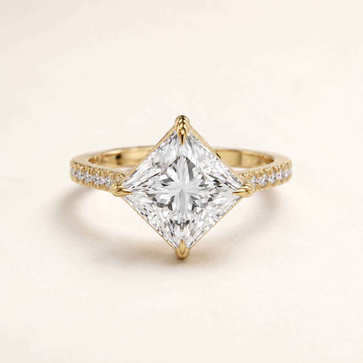 1.70 CT Princess Cut Diamond Ring with Round Accent Diamonds in Yellow, White & Rose Gold