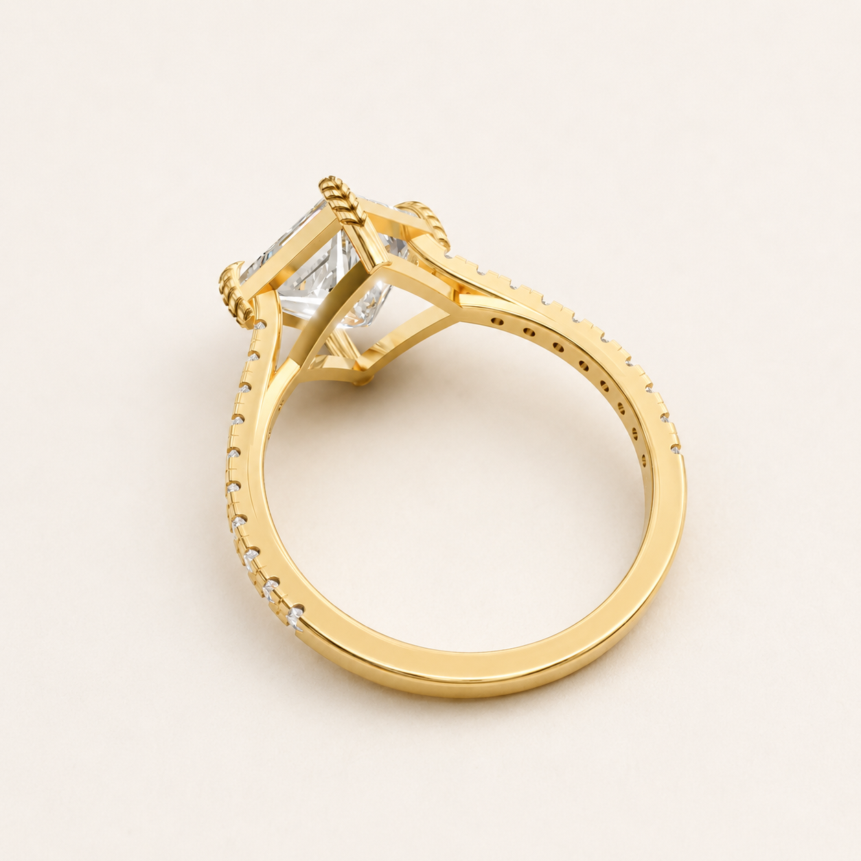 1.70 CT Princess Cut Diamond Ring with Round Accent Diamonds in Yellow, White & Rose Gold - view 2