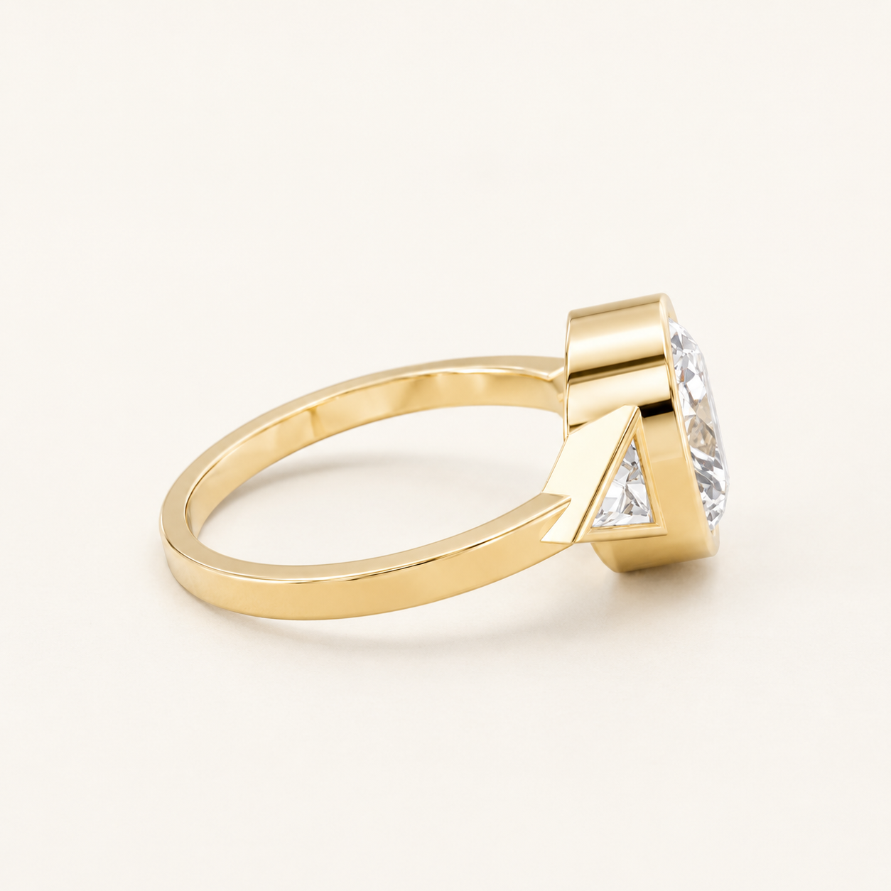 2.30 CT Oval Cut Diamond Ring with Trillion Side Diamonds in Yellow, White & Rose Gold - view 2