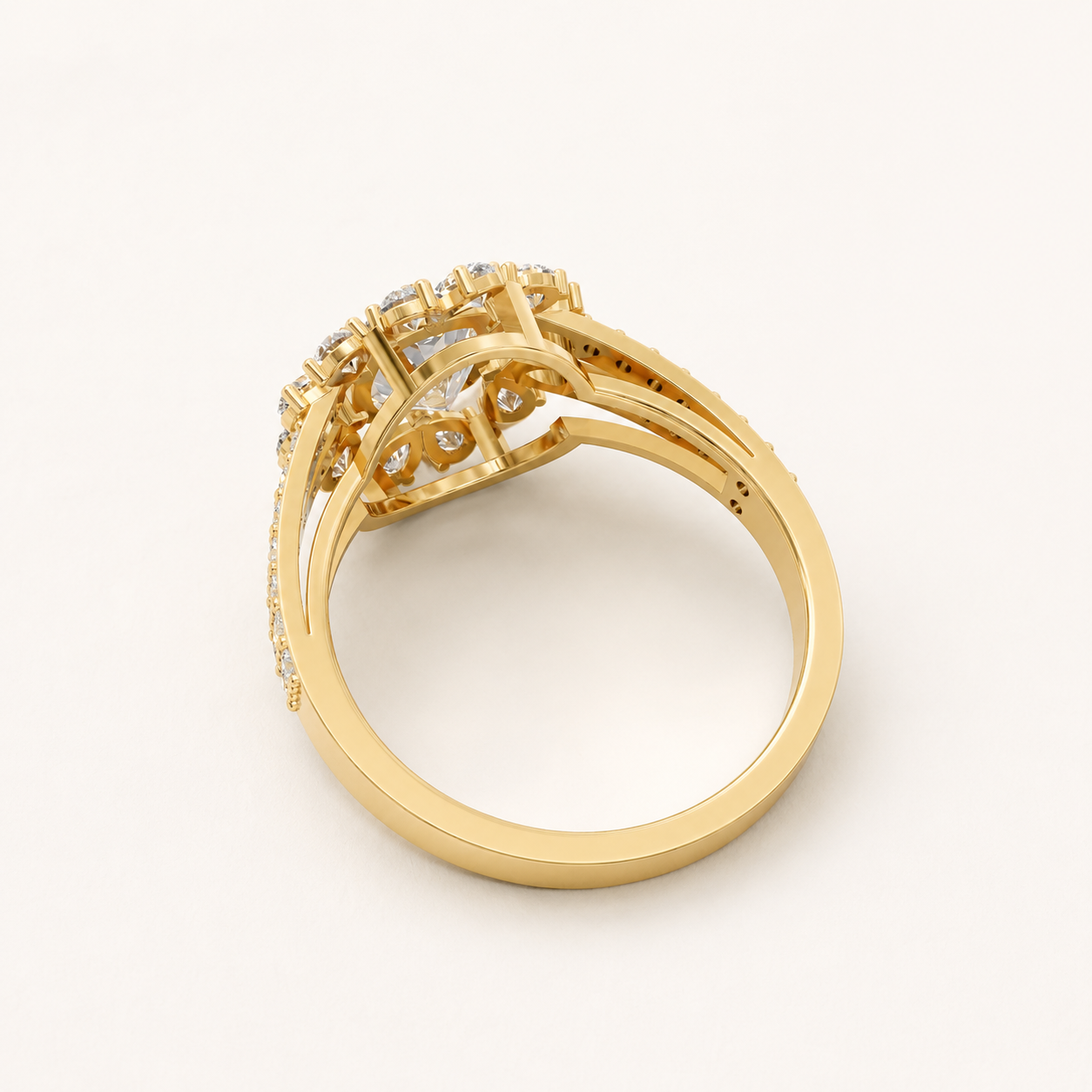 1.35 CT Cushion Diamond Floral Ring in Yellow Gold, White Gold & Rose Gold - view 2