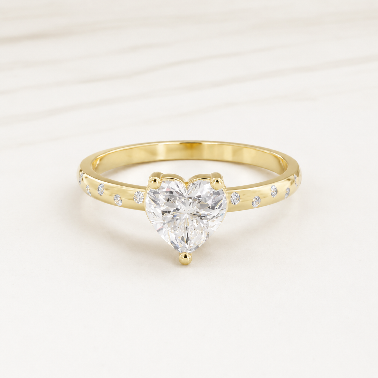 1 CT Heart Shape Lab Grown Diamond Ring with Round Accents in Yellow, White & Rose Gold