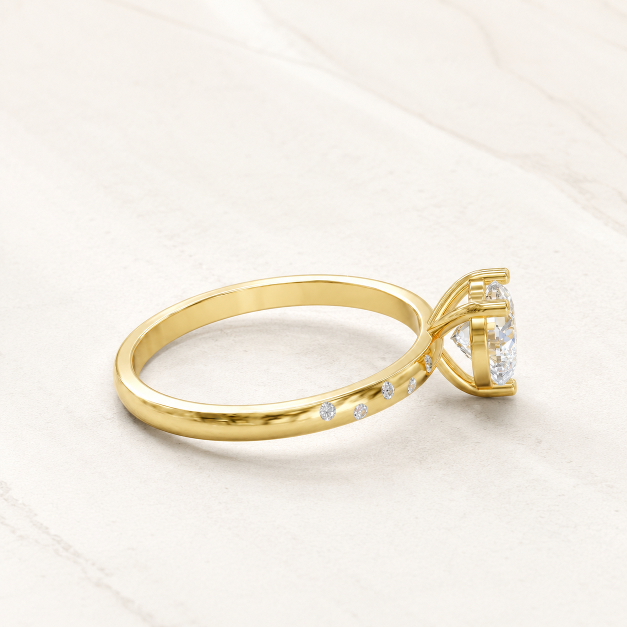 1 CT Heart Shape Lab Grown Diamond Ring with Round Accents in Yellow, White & Rose Gold - view 2
