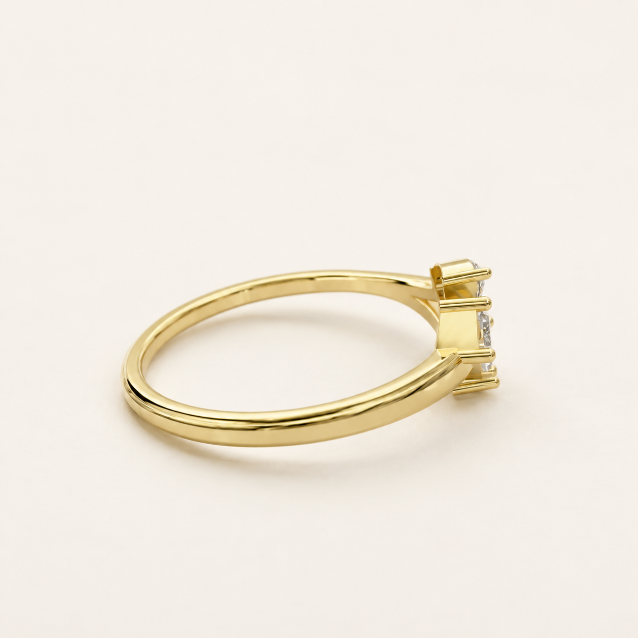 0.25 CT Emerald Cut Lab Grown Diamond Ring with Pear Accents in Yellow, White & Rose Gold - view 2