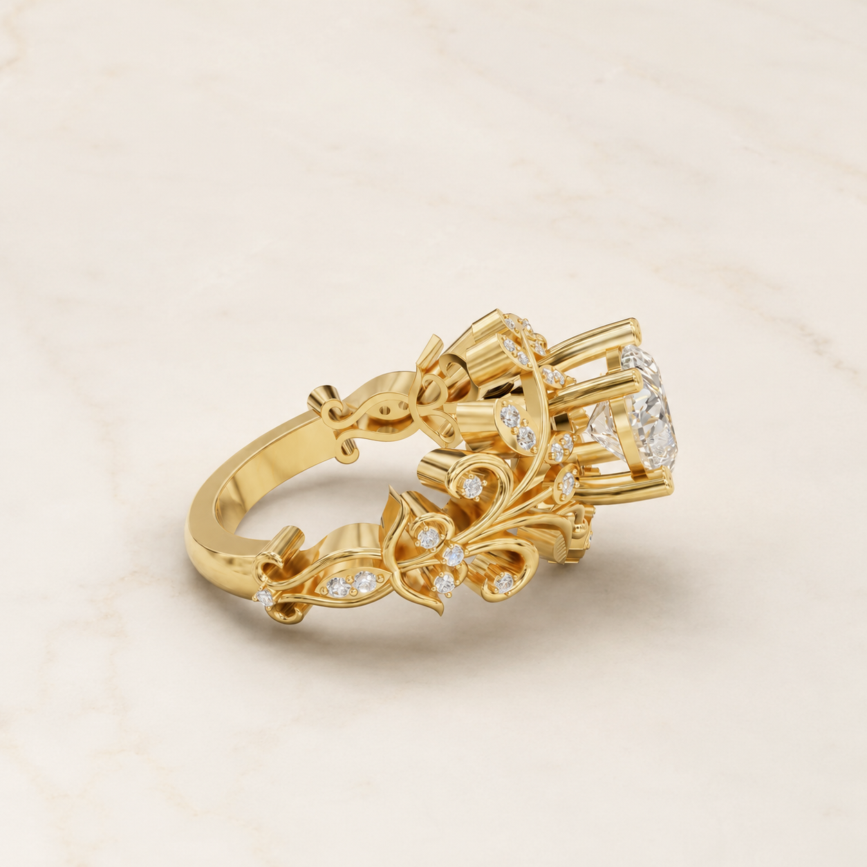2.20 CT Heart Shape Lab Grown Diamond Floral Ring with Round Accents in Yellow Gold, White Gold & Rose Gold - view 2
