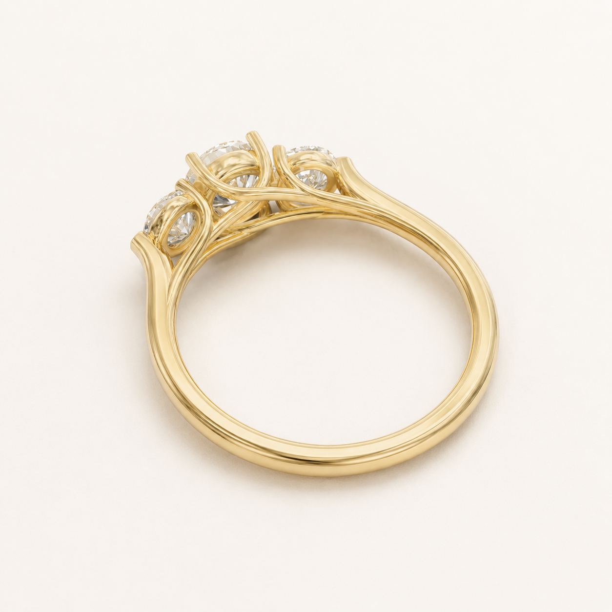 0.66 CT Round Diamond Three Stone Ring in Yellow Gold, White Gold & Rose Gold - view 2