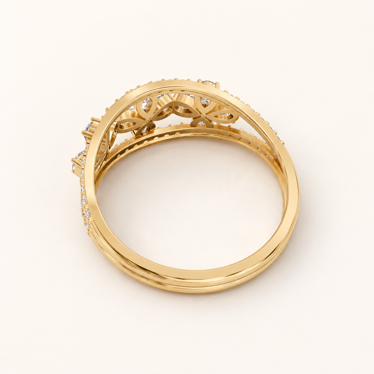 1.56 CT Pear Diamond Floral Ring in Yellow Gold, White Gold & Rose Gold - view 2