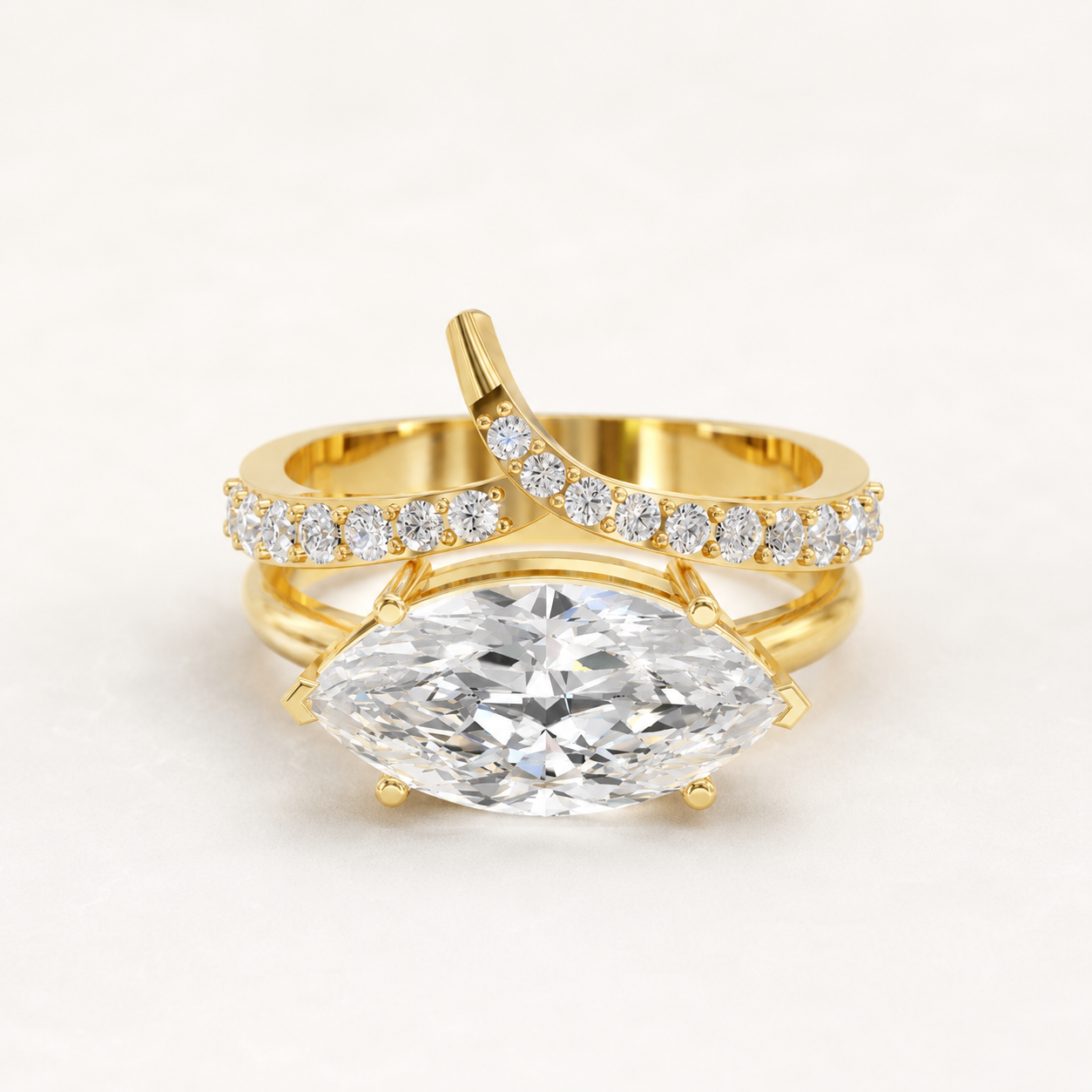 2.50 CT Marquise & Round Diamond Ring in Yellow Gold, White Gold & Rose Gold