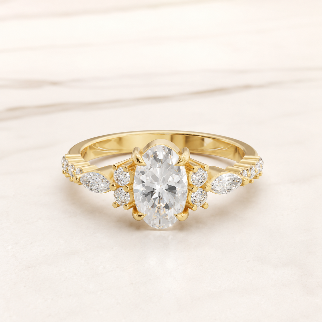 0.80 CT Oval Diamond Ring in Yellow Gold, White Gold & Rose Gold