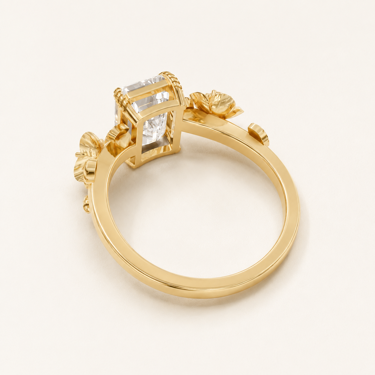2.50 CT Emerald Diamond Floral Ring in Yellow Gold, White Gold & Rose Gold - view 2