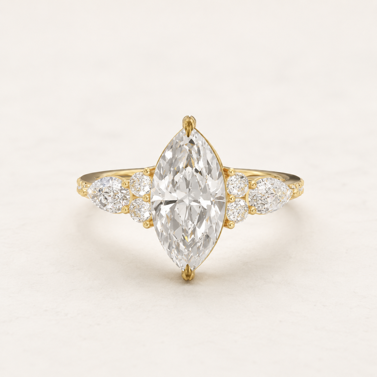 1.80 CT Marquise & Round Diamond Ring in Yellow Gold, White Gold & Rose Gold