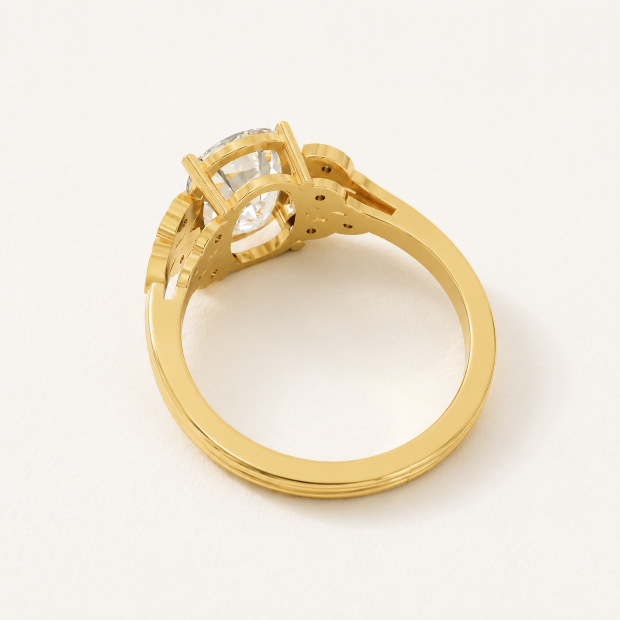 3.50 CT Cushion Diamond Leaf Ring in Yellow Gold, White Gold & Rose Gold - view 2