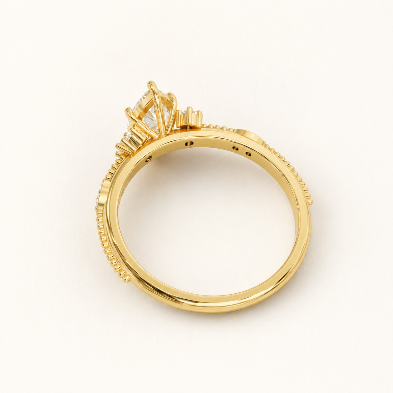 1 CT Marquise & Round Diamond Ring in Yellow Gold, White Gold & Rose Gold - view 2