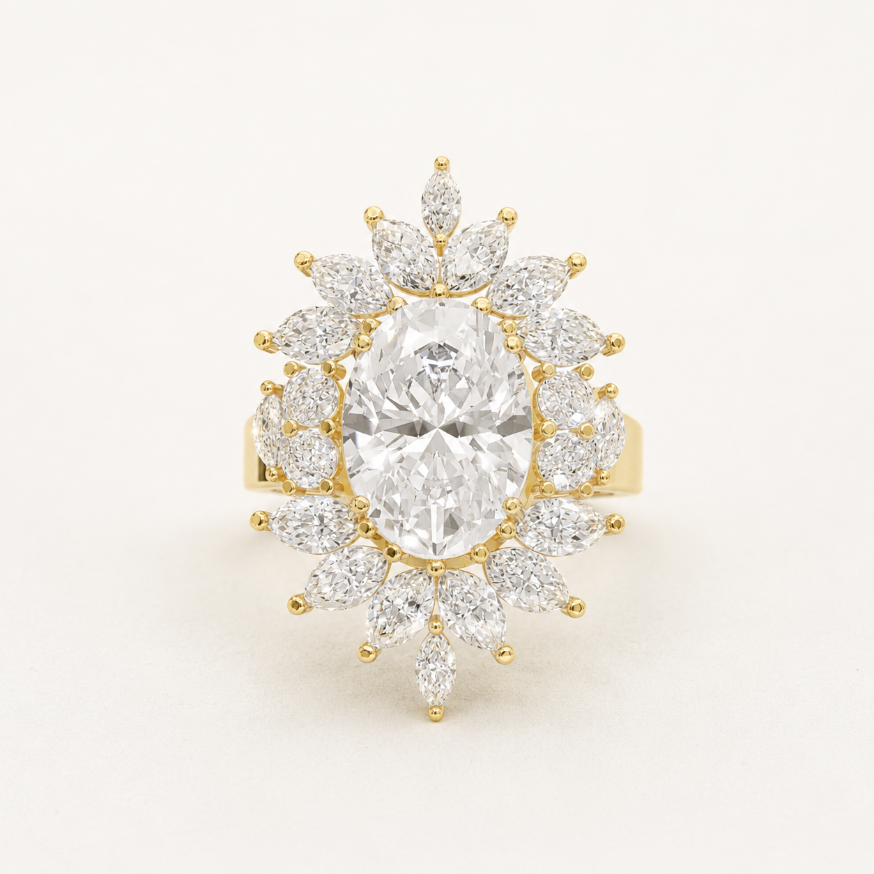 3.10 CT Oval, Marquise & Round Diamond Statement Ring in Yellow Gold, White Gold & Rose Gold