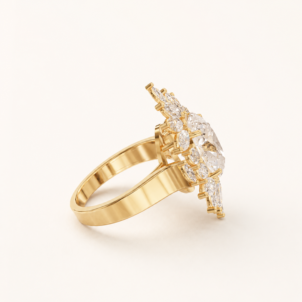 3.10 CT Oval, Marquise & Round Diamond Statement Ring in Yellow Gold, White Gold & Rose Gold - view 2