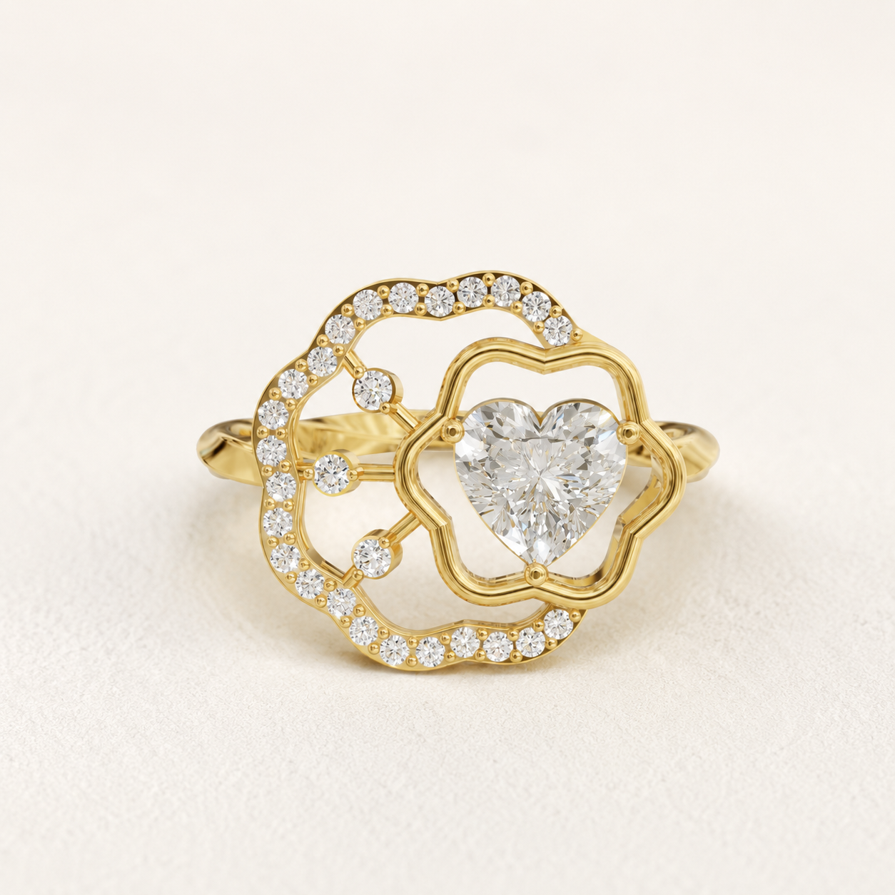 0.61 CT Heart & Round Diamond Floral Ring in Yellow Gold, White Gold & Rose Gold