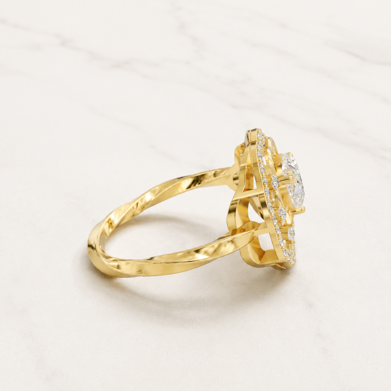 0.61 CT Heart & Round Diamond Floral Ring in Yellow Gold, White Gold & Rose Gold - view 2