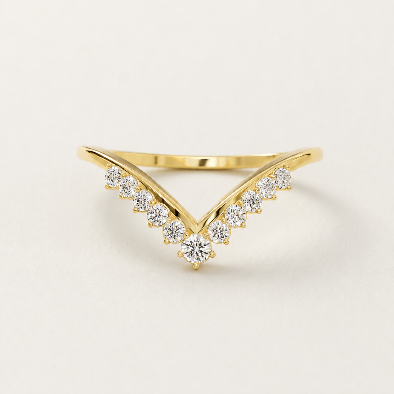 0.030 CT Round Diamond V Shape Ring in Yellow Gold, White Gold & Rose Gold