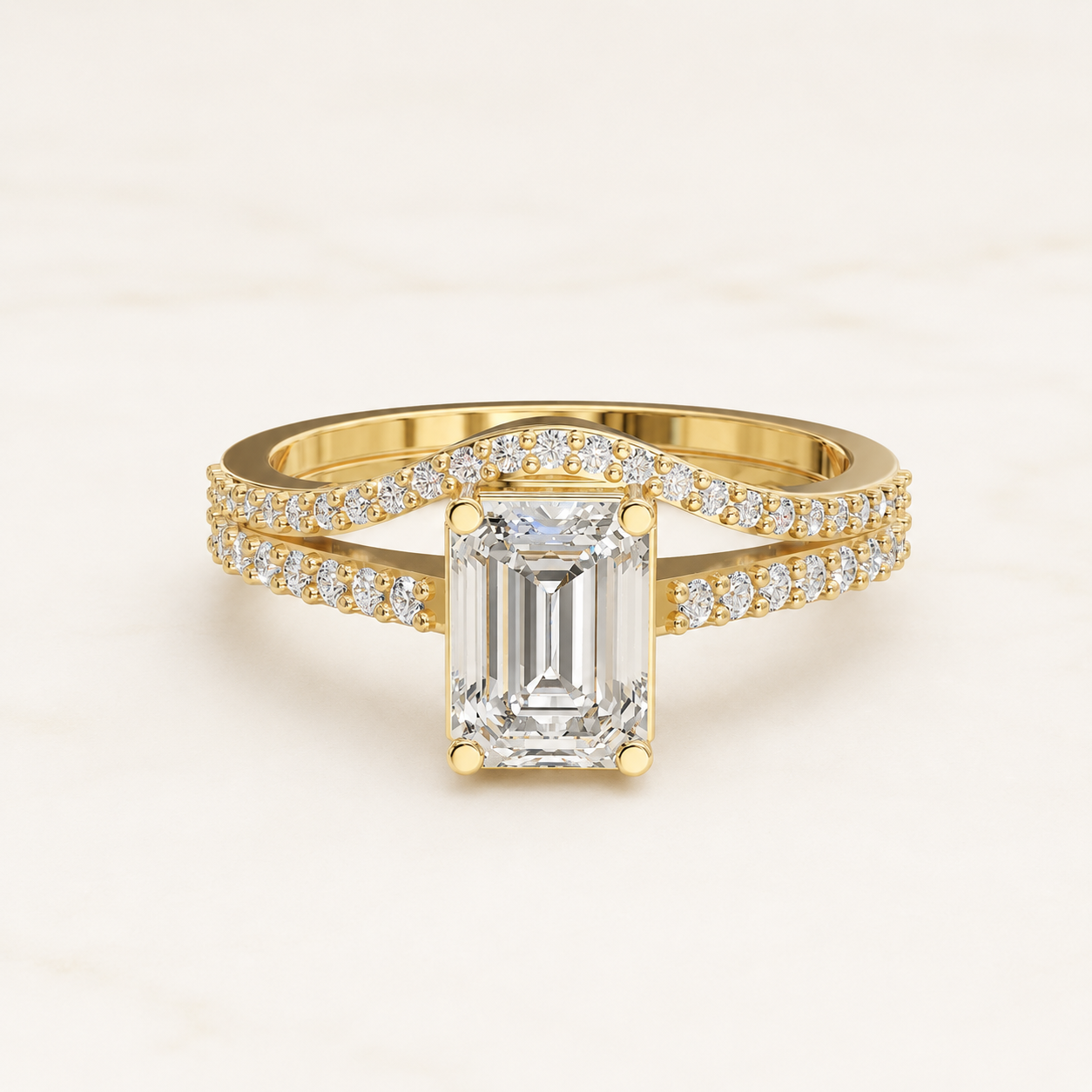 1 CT Emerald Cut Diamond Ring with Round Accent Diamonds in Yellow Gold, White Gold & Rose Gold
