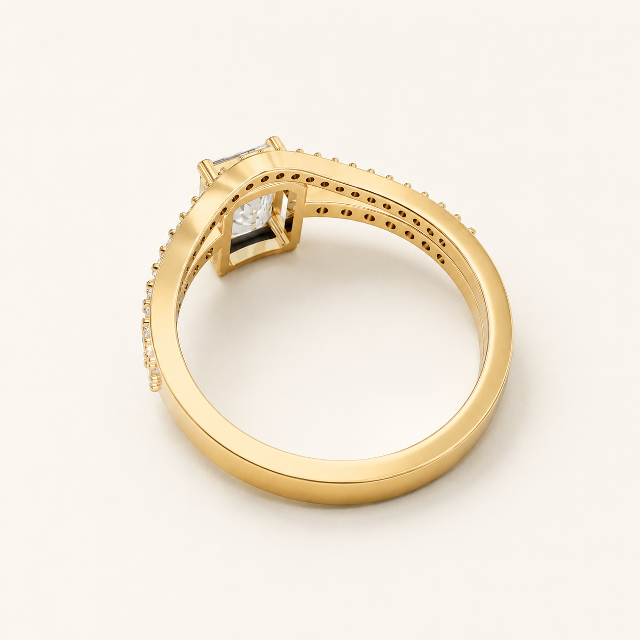 1 CT Emerald Cut Diamond Ring with Round Accent Diamonds in Yellow Gold, White Gold & Rose Gold - view 2