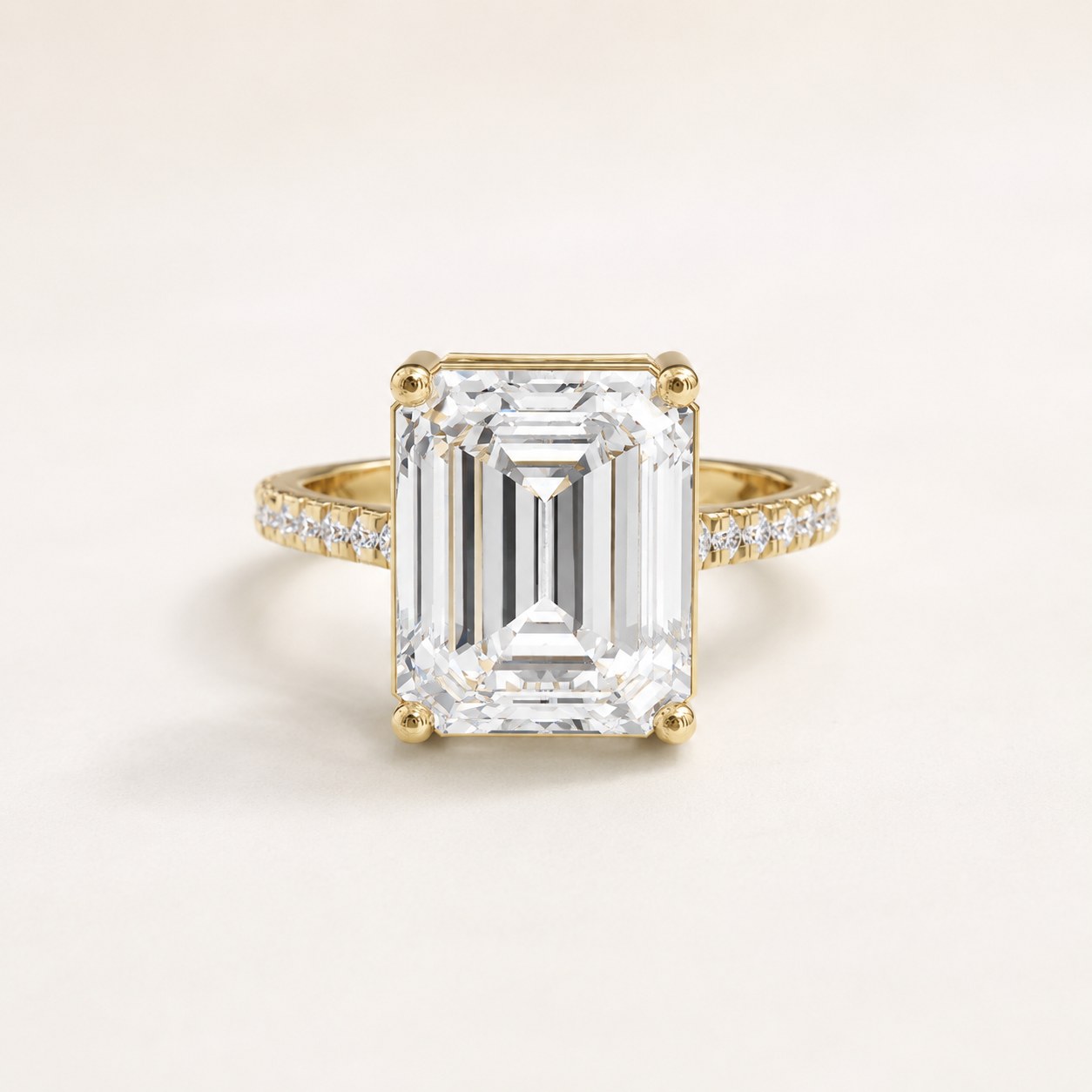 4 CT Emerald Cut Diamond Ring with Round Accent Diamonds in Yellow Gold, White Gold & Rose Gold